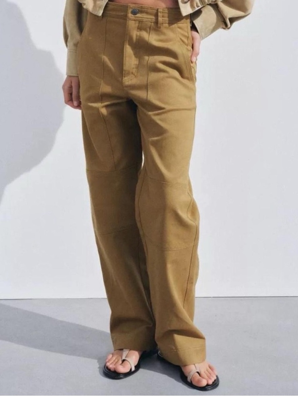 Zara Twill Utility Mid Rise Straight Pants - Picture 2 of 9